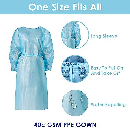 Personal Touch 20 Pack Disposable Isolation Gowns - Blue Level 2 SMS 40gsm Non-Woven Material - PPE Gowns Disposable for Dental, Medical Use, Fluid-Resistant and Latex-Free Gowns, Universal Size - Image 4