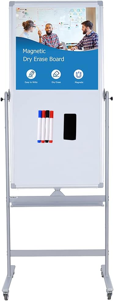 Magnetic Mobile Whiteboard 48x24-in 360° Reversible Two-sided White Board by DexBoard