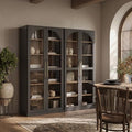 BELLEZE 67" Storage Cabinet Set of 2, 6 Shelf Glass Bookshelf Display Cabinet, Modern Wood Wine Curio Cabinets with 4 Adjustable Shelves, Trophy Display Case for Living Room, Wine, Ebony by BELLEZE