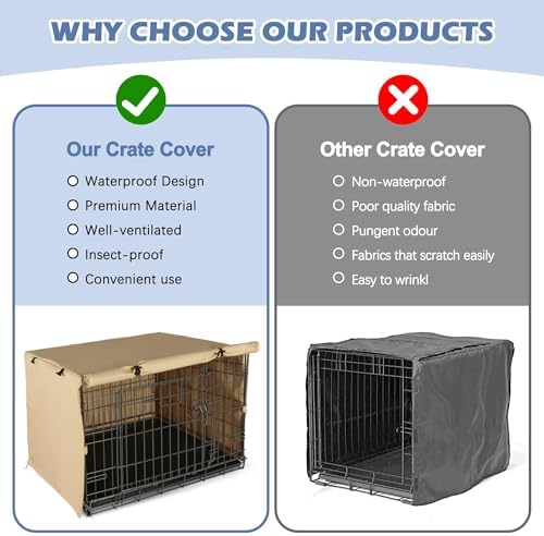 Akinerri Dog Crate Cover, Double Door Waterproof Kennel Cover, 48 in Beige - Image 3