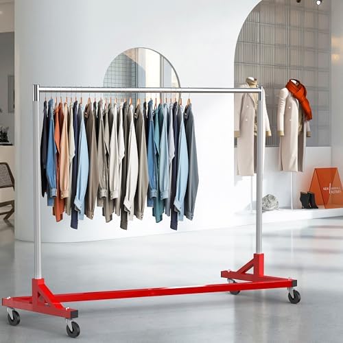 Simple Houseware Industrial Grade Z-Base Garment Rack, 63" W/500Lb, Red - Image 4