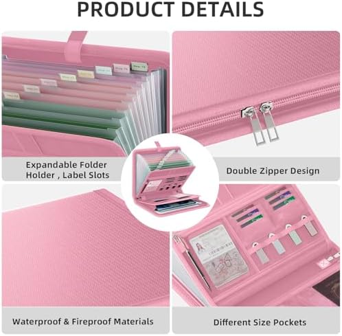 Fireproof Accordion File Organizer, Expanding File Folder with 13 Pockets - Image 5