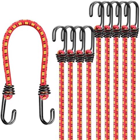 12" Elastic Bungee Cords with Hooks: 10 Pcs Bungee Cords Heavy Duty Outdoor, Bungie Cord Bundle Assortment with Metal Hook, Bungee Straps for Kayaking, Camping, Garage Storage by ELEAD