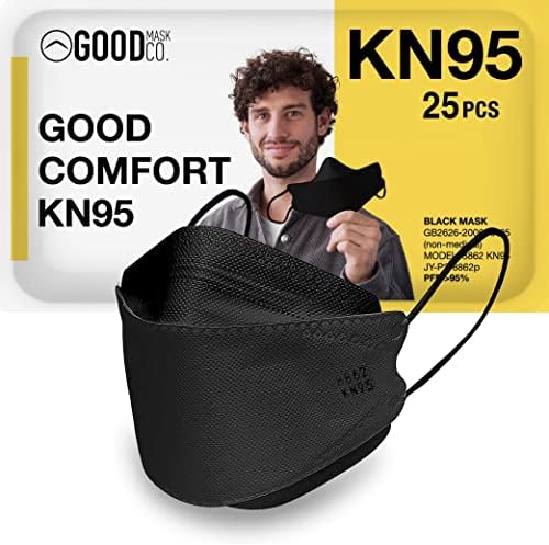Good Mask Co. Good Comfort KN95 Face Mask, Disposable, Folding, Comfortable, Bulk (25 Pack, Black) by TheGoodMaskCo