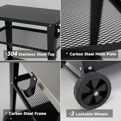 LEETOLLA Outdoor Grill Cart with Wheels, BBQ Prep Table - Image 4