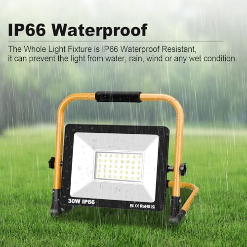 Willpower Portable LED Work Light 30W Job Site Lights 3000LM IP66 Waterproof Construction Floodlights Outdoor with Stand 6000K Daylight White for Camping Workshop Garage with 3.5m Wire Plug - Image 6