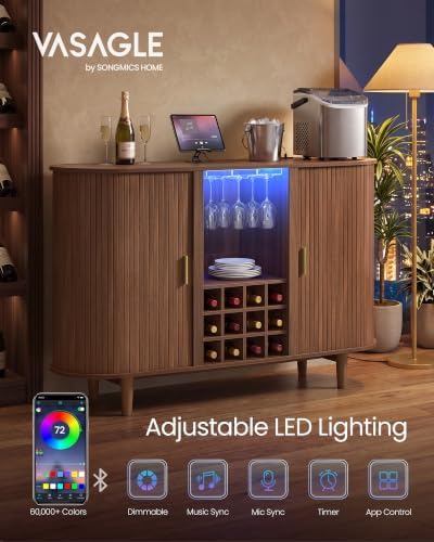 VASAGLE Storage Cabinet, Sideboard with LED Lights and Power Strip - Image 3