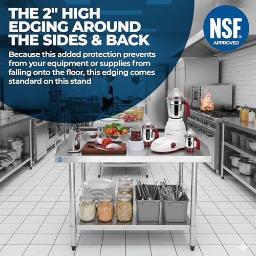 Stainless Steel Equipment Grill Stand with Adjustable Undershelf | Heavy Duty 18-Gauge Top | NSF Certified for Kitchens, Utility Rooms & Catering (72" x 30") - Image 7