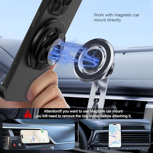 Magnetic Phone Ring Holder for MagSafe Gym Phone Grip Stand Finger Ring Kickstand Dual-Sided Magnetic Stand for iPhone 18 17 16 Pro Max 16 15 14 13 12 Pro Max,Samsung,Compatible for Wireless Car Mount - Image 5