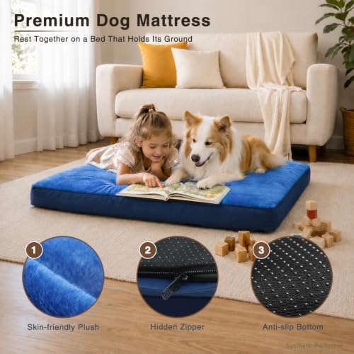 NUPIDA Waterproof Large Dog Bed for Crate with Washable Cover, 35x22, Navy - Image 4