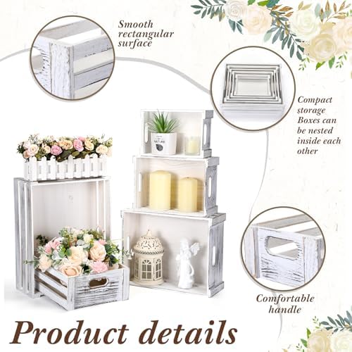 CroBlissful 5 Pack Wooden Crates for Display Rustic Nesting Crates, White - Image 4