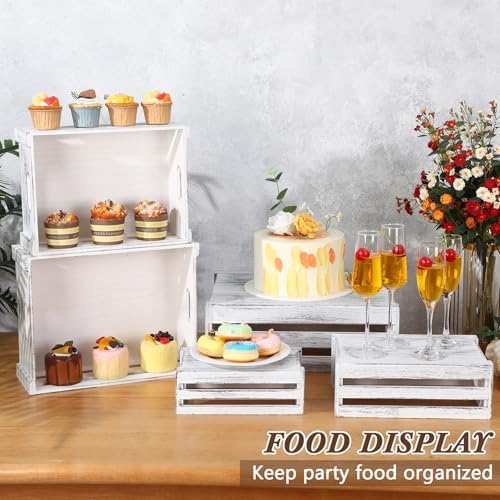 CroBlissful 5 Pack Wooden Crates for Display Rustic Nesting Crates, White - Image 3