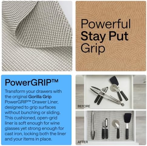 GORILLA GRIP powerGRIP Drawer Shelf and Cabinet Liner, 12"x20', Light Gray - Image 3