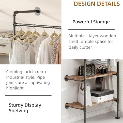 Industrial Pipe Clothing Rack with Shelves - Image 6