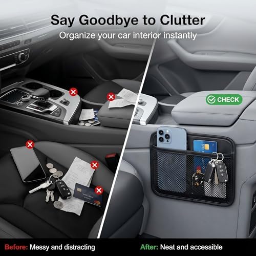 2 PCS Car Seat Sticky Net Mesh Pocket, Elastic Mesh Net Car Seat Back Pocket Storage Bag, Vehicle Clutter Scattered Organizer, Universal for Most Cars (1 Large+1 Small) - Image 3