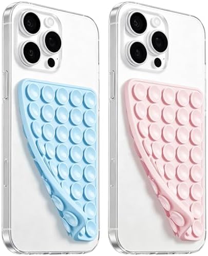 Anteel 2 Pack Silicone Suction Cup Phone Case Mount Double Sided, Hands-Free Silicon Phone Grip with Higher Suction Power for Selfies and Videos, Non Slip Phone Accessories (LightPink&Blue) by PKYAA
