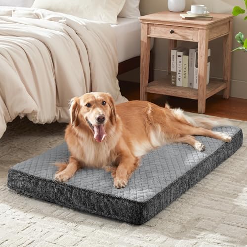 JOEJOY Orthopedic Dog Bed for Extra Large Dogs, Washable Dog Crate Bed Large Sized with Removable Cover, Egg Memory Foam Big Pet Beds, Light Grey, 47"x29" - Image 2