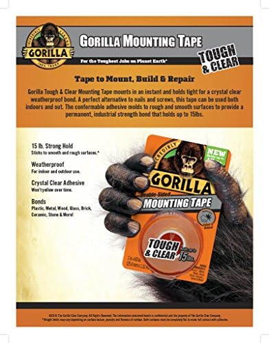 Gorilla Tough & Clear; Double Sided Mounting Tape; Weatherproof; 1" x 60"; Clear; (Pack of 4) - Image 3