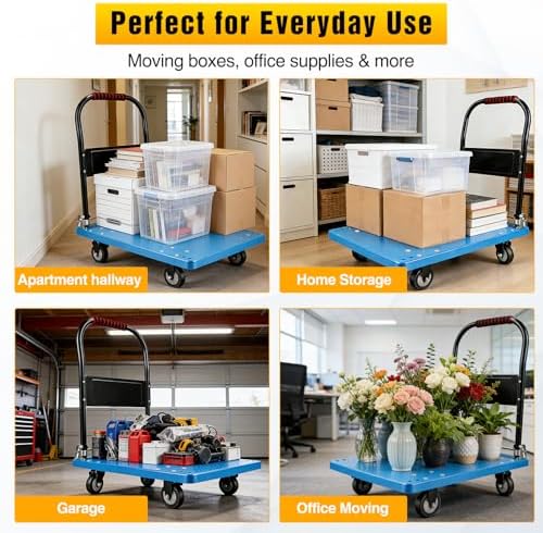 Platform Cart 330 lbs Heavy Duty Push Cart Dolly with 4-Inch TPR Wheels 27.6 x 19.7 Inch PP Deck Flatbed Cart Platform Truck for Home Garage Warehouse Use Black - Image 4