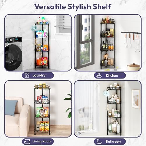 SWTYMIKI Standing Shower Caddy Corner - 4‑Tier Stainless Steel Shower Organizer Shelf with 16 Hooks and Adhesive Pads, Rustproof Corner Shelves Stand Rack for Bathroom Shower Room, Black - Image 6