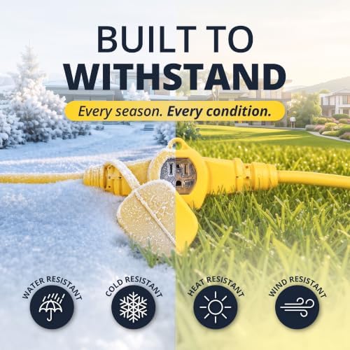 COLSEN Outdoor Extension Cord 25 ft with 6 Outlets, Yellow - Image 3