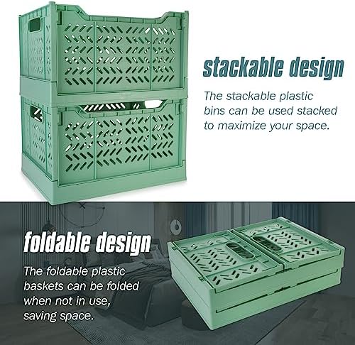 2 Pack Stackable Storage Crates, Plastic Foldable Baskets Tall Green - Image 4