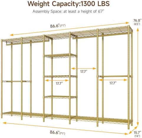 ONBRILL F5 Heavy Duty Clothes Rack Freestanding Modular Closet System Gold - Image 2