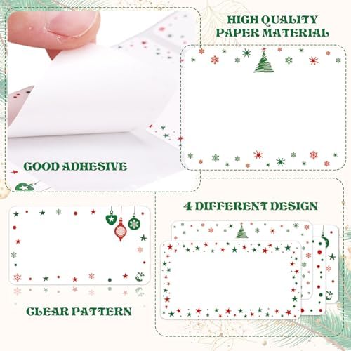 Whaline Christmas Direct Thermal Labels Stickers Red Green Xmas Patterned Rectangle Self-Adhesive Printer Decals for DIY Candle Name Tag Logo Design, 500 Pcs - Image 3