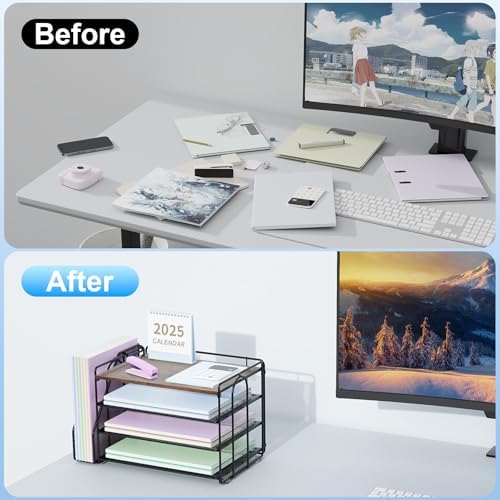 Spacrea 4 Tier Paper Organizer for Desk with File Organizer - Image 2