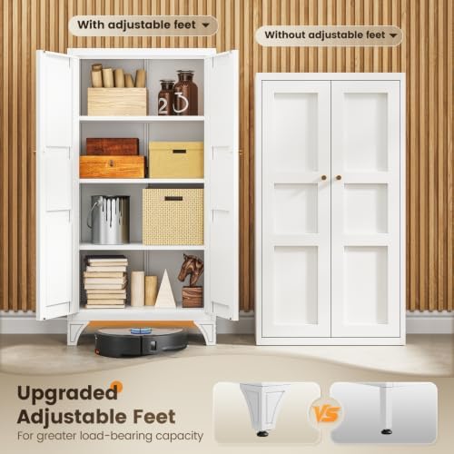 Yizosh Metal Storage Cabinet with Doors and 3 Adjustable Shelves - 47" White Kitchen Pantry Storage Cabinet Locker for Kitchen,Living Room,Dining Room - Image 7