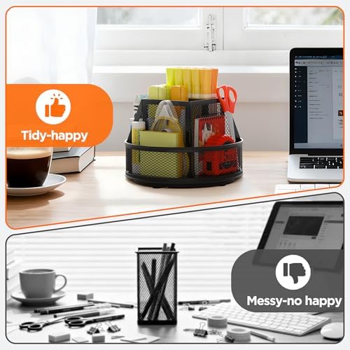 Docnest 360°Rotating Mesh Desk Organizer,6-Compartment Pen Holder,Black - Image 3