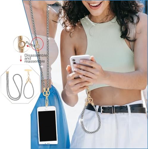 Phone Lanyard Crystal Phone Strap Crossbody, Black White - Image 3