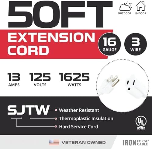 Iron Forge Cable 16 Gauge Heavy Duty White Extension Cord Outdoor, 50 Ft - Image 2