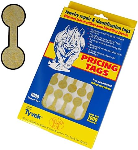 1000 Pieces Jewelry Repair, Price and Indentification Tags/Tyvek Self Adhesive Rectangle/Dumbbell/Barbell Jewelry Price Tags (Short - 35 x 12mm, Gold) - Image 2