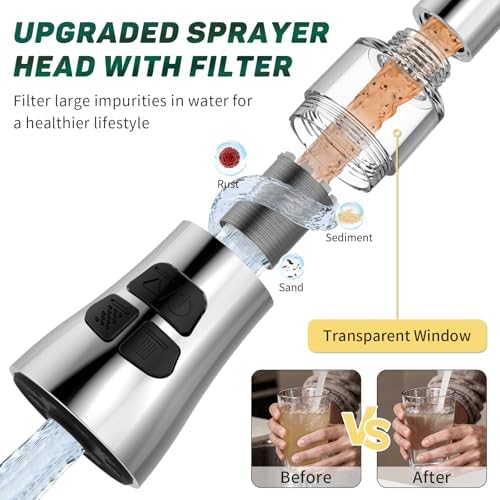 CECEFIN Kitchen Faucet Hose Attachment, 4-Mode ON/Off Spray Head w/Filter - Image 3