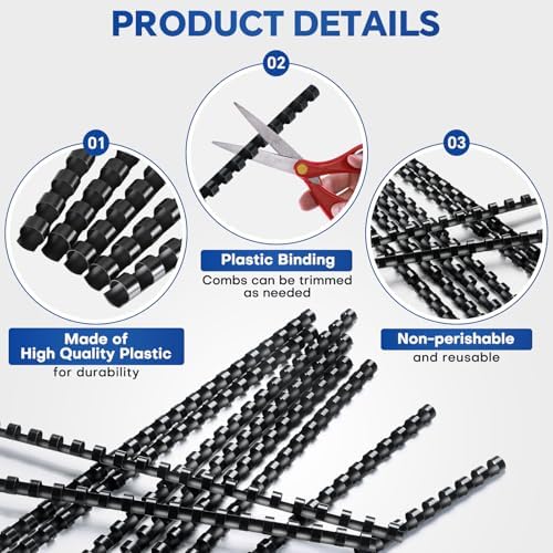 MYFULLY 100 Pack 19-Ring Plastic Binding Spines 1/4" Dia, 20-Sheet - Image 4