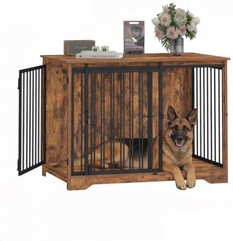 Hzuaneri 43.3" XL Dog Crate Furniture Indoor Dog Kennel with Barn Door by Hzuaneri