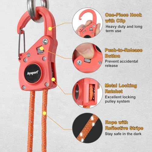 Ayaport Rope Tie Down Ratchet with Carabiner Clip 1/4" x 12', 4pcs - Image 3