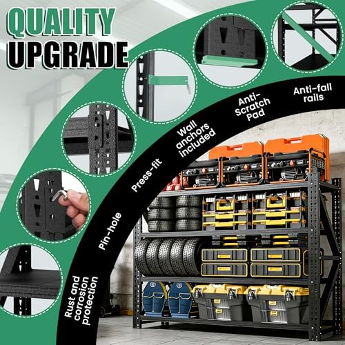 4-Tier Heavy Duty Garage Shelving,Industrial Shelving for Commercial & Home Use,Garage Storage Racks Heavy Duty Steel Shelves,Ultra-Wide Metal Rack for 3‑Car Garages,Warehouses,Workshops - Image 6