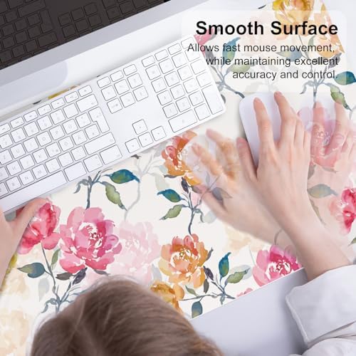 QiyI PU Leather Large Mouse Pad, Office Desk Mat, 31.5" x 15.7", Peonies - Image 4