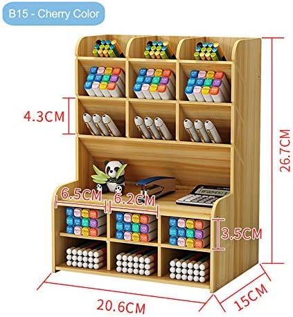 Hggzeg Wooden Desk Organizer, Large Capacity DIY Pen Holder Storage Box Desktop Stationary Storage Rack, Pen Organizer Caddies for Office, Home and School Supplies (B15-Cherry Color) - Image 6