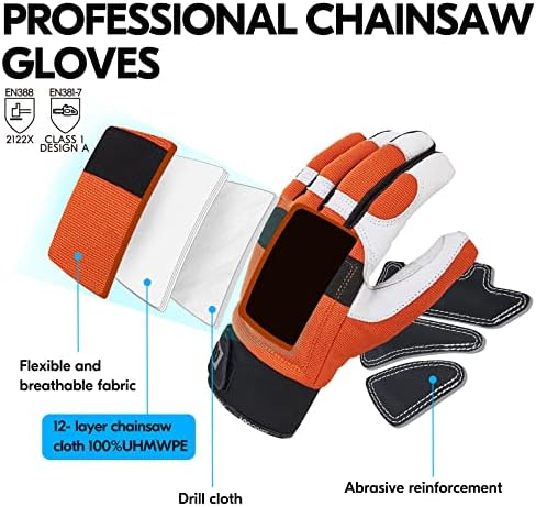 Vgo... Leather Chainsaw Gloves,left-hand Saw Protection(GA9767CS/GA8912) - Image 3