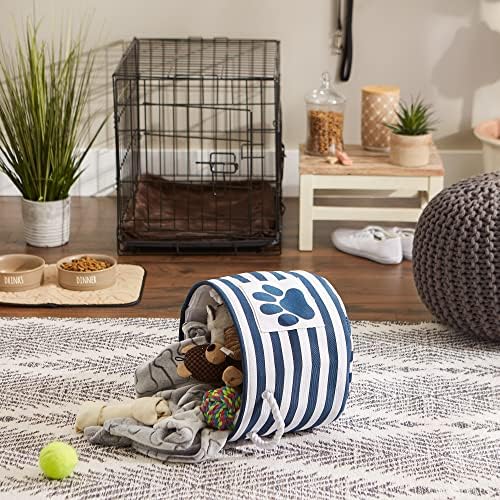 Bone Dry Pet Storage Collection Striped Paw Patch Bin, Small Round, Navy - Image 5