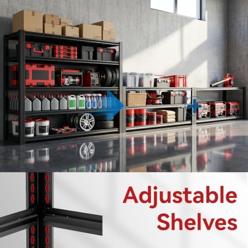 5-Tier Heavy Duty Garage Shelving, 5000LBS Capacity, 84" H x 62" W x 24" D, Boltless Adjustable Metal Storage Rack for Garage, Warehouse, Basement, Shop, Pantry, Black - Image 5