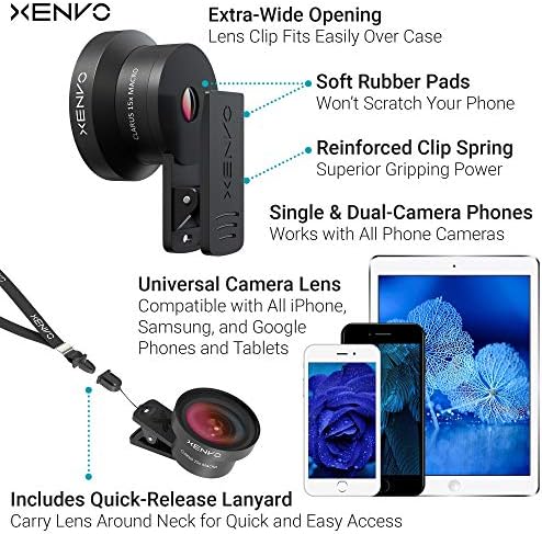 Xenvo Pro Lens Kit for iPhone and Android, Macro and Wide Angle Lens with LED Light and Travel Case Black - Image 6