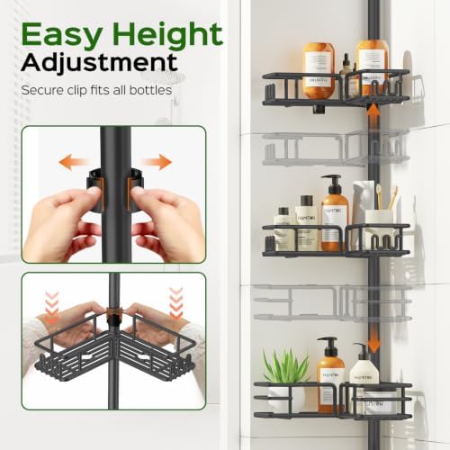 HAMITOR Shower Caddy Tension Pole, 4-Tier Rustproof Bathroom Organizer - Image 5