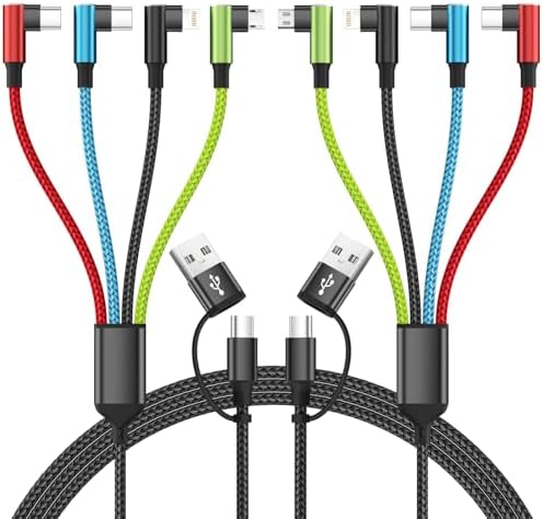 Travel Essentials 90 Degree 4 in 2 Charging Cable, 2Pack 5FT by Firsting