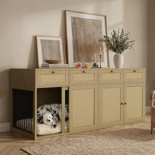 PureCozy 2-Piece Dog Crate Furniture, Left, 80 Inch, Light Oak by PureCozy