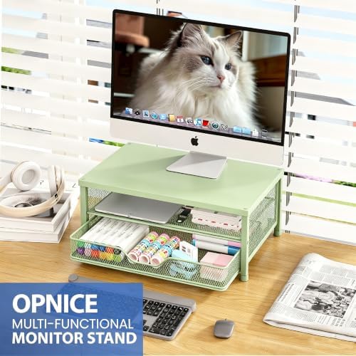OPNICE Computer Monitor Stand Riser, Desk Organizer with Drawer, Printer & Laptop Stand, Office Desk Accessories & Workspace Desktop Organizers Storage for Office Supplies(Green) - Image 5