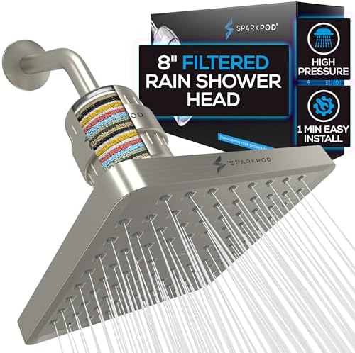 SparkPod Filtered Shower Head, 23-Stage, 8" Square, Brushed Nickel by SparkPod